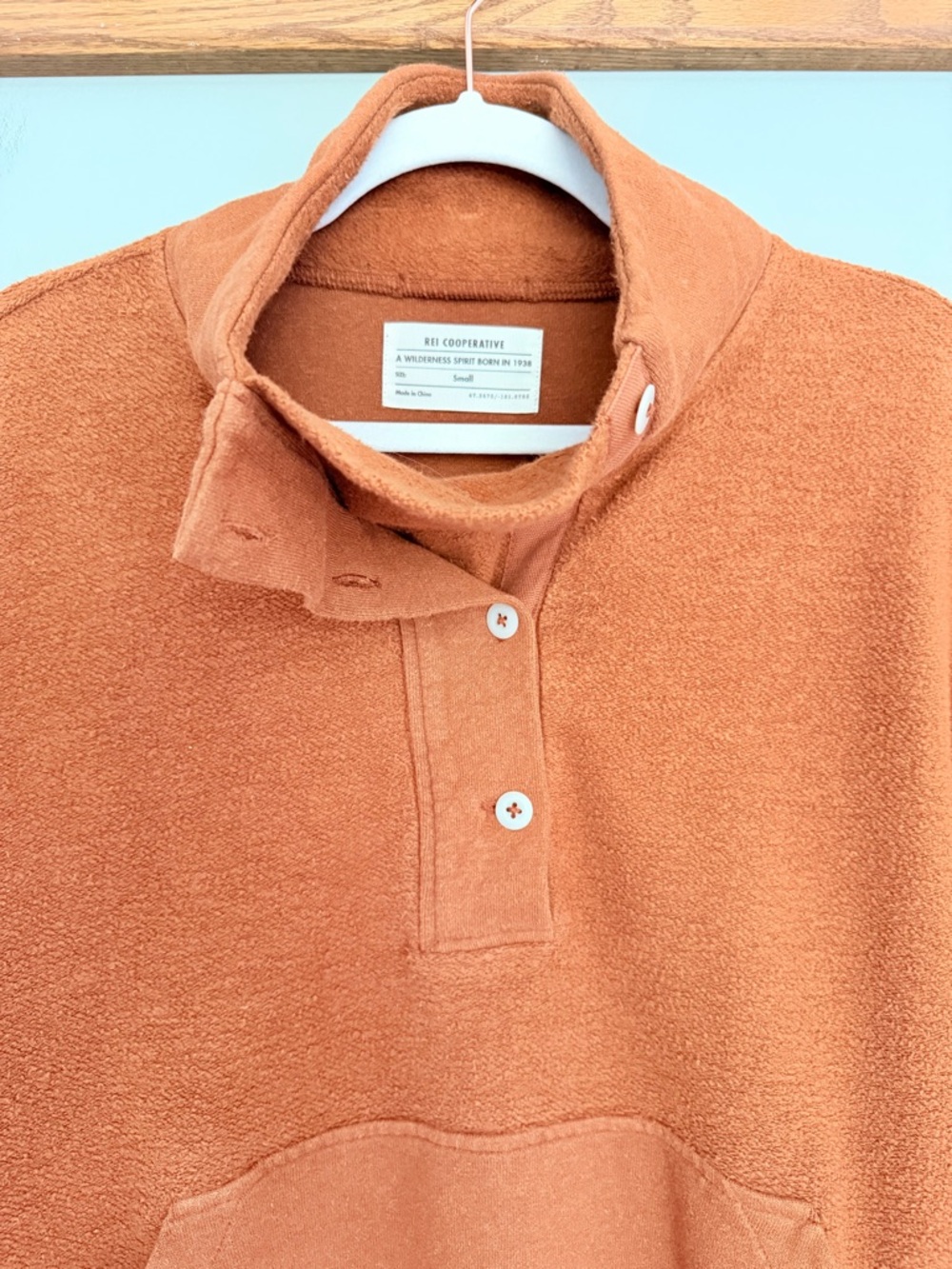 REI Co-op "Wallace" Lake Hemp Cotton Rust Orange Fleece Pullover Gorpcore Camp - Picture 5 of 16